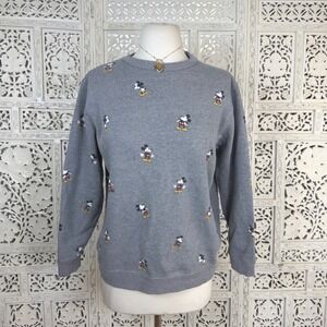 VANS Mickey Mouse Crewneck Sweatshirt Sz L fits M All Over Print Disney Gray